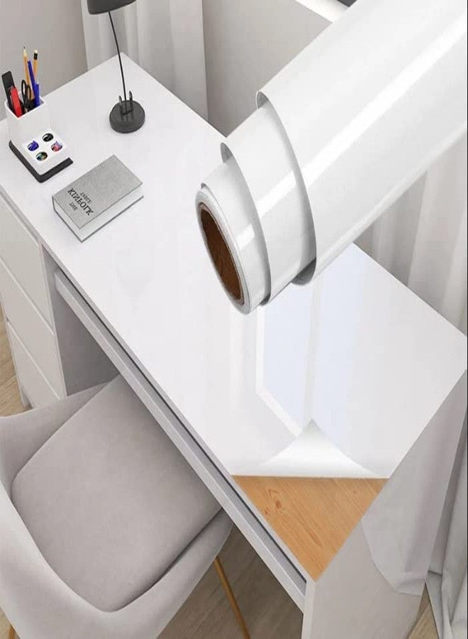 HAPPYMATES Glossy Marble Self Adhesive Wallpaper Furniture Countertops Desktop Wardrobe Contact Paper Stickers Vinyl Waterproof Wall Paper (24 X 180 Inch, White) - Image 1